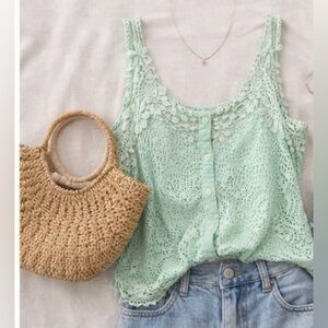 Kimchi Blue Mint Green Crochet Lace Tank Top Boho Festival Sheet